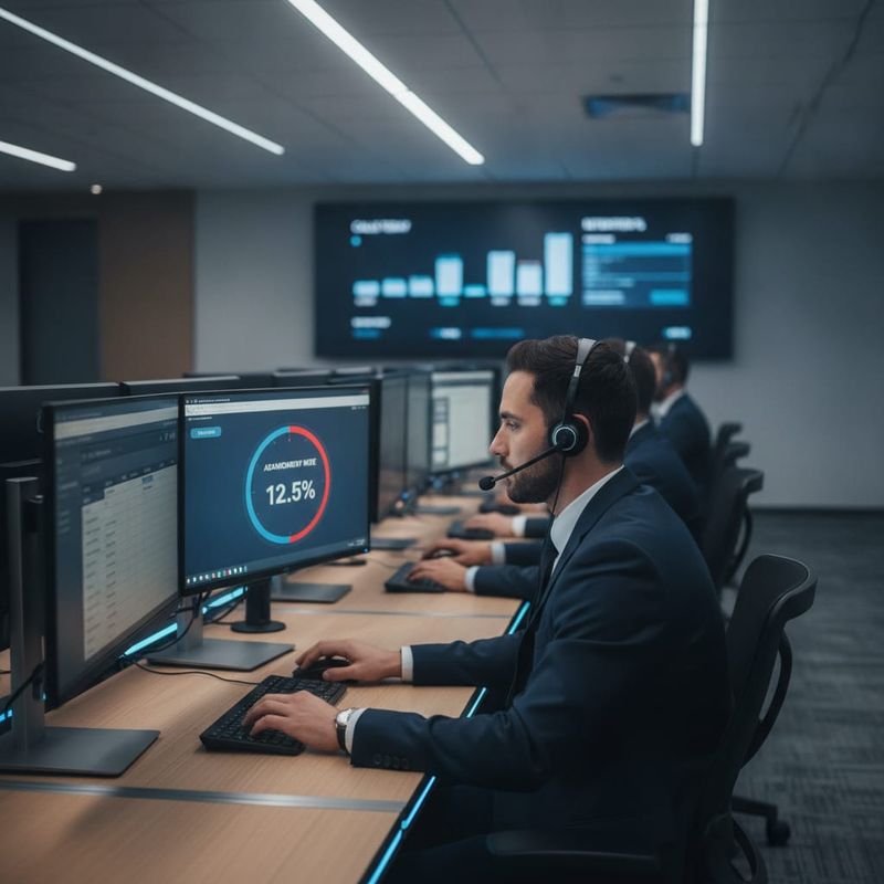 Brokerage retention floor running a predictive dialer with agents on headsets