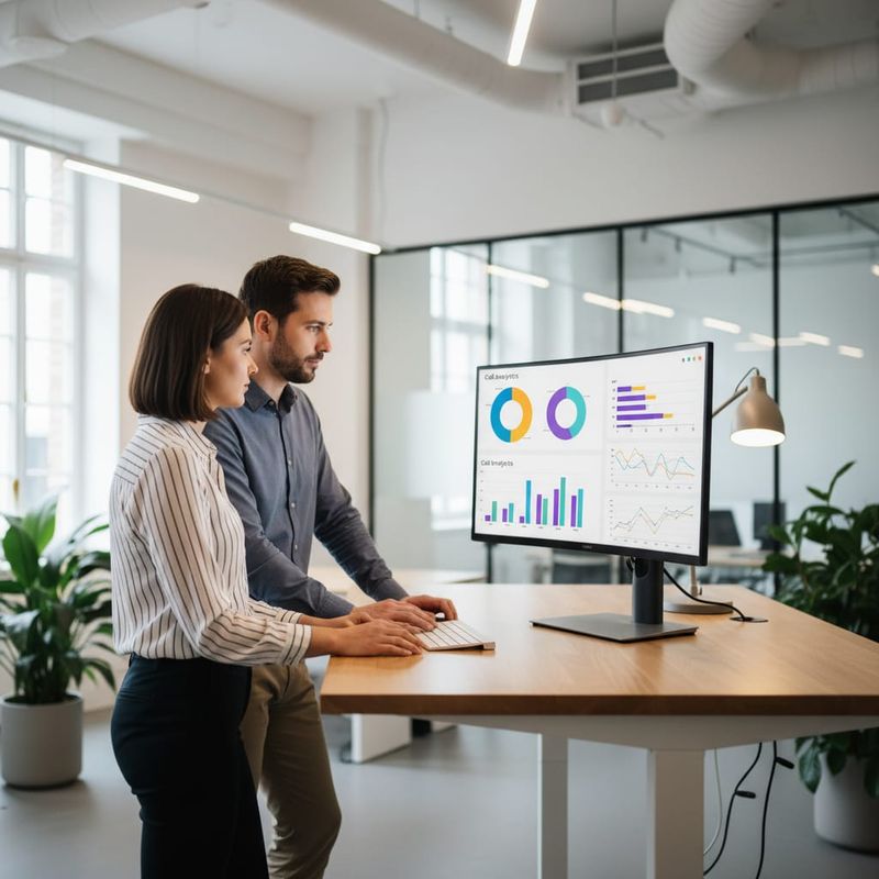 Sales team reviewing AI cold calling analytics on a dashboard