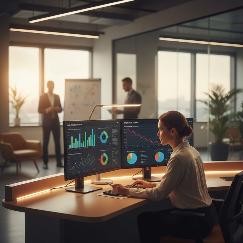 Sales manager monitoring AI dialer drop call rates on real-time analytics dashboard