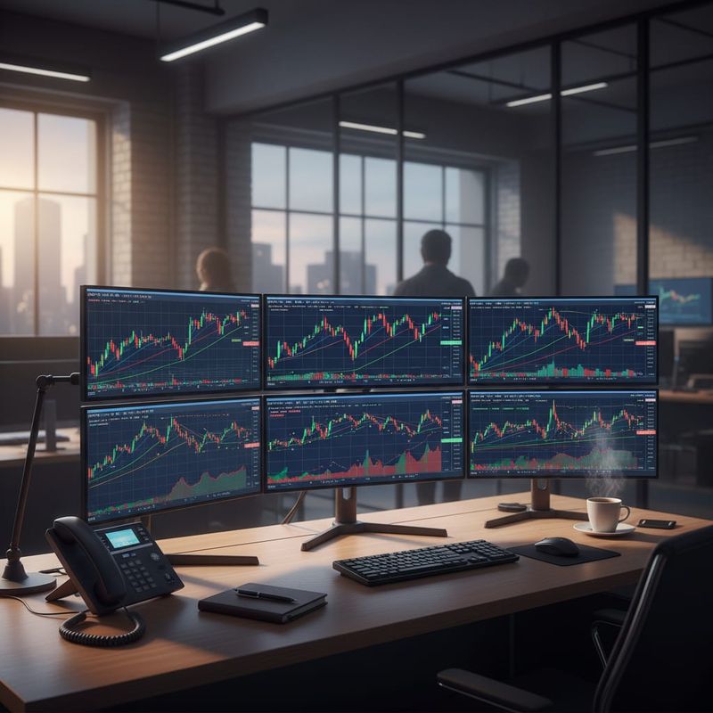Trading desk with multiple monitors showing market data for dormant account reactivation