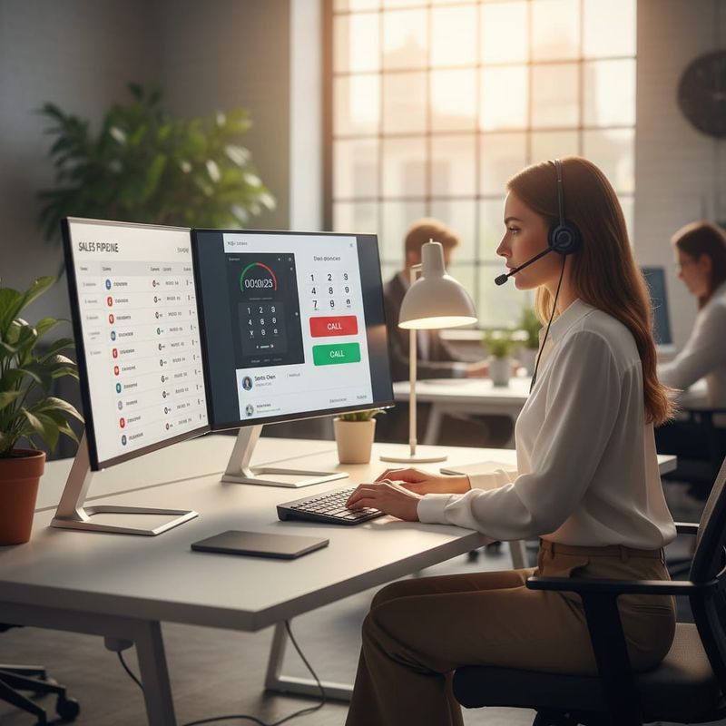 Sales rep using AI calling system for dormant trader reactivation