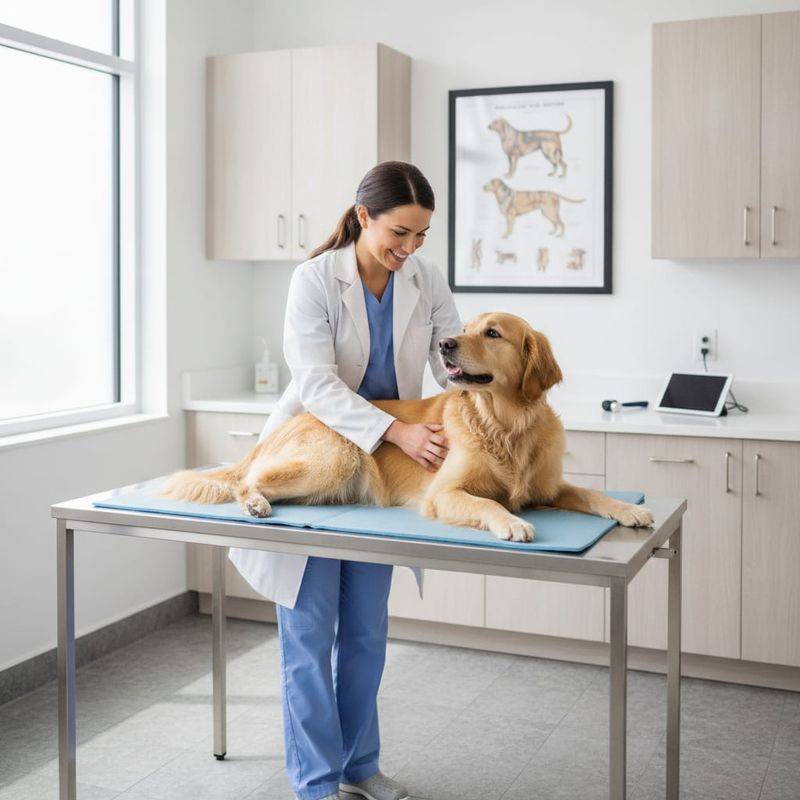 Veterinarian examining a dog at a vet clinic appointment