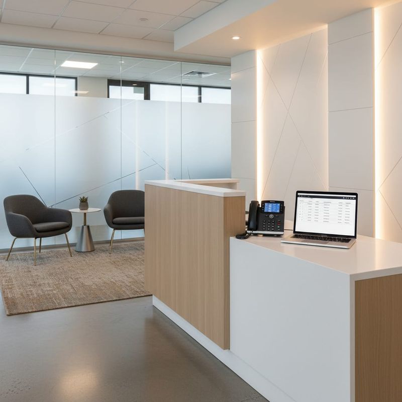 Law firm reception desk with AI-powered intake call management system