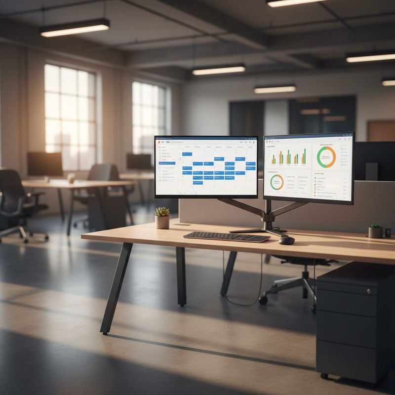 AI appointment setting system showing booked calendar and CRM dashboard in a modern sales office