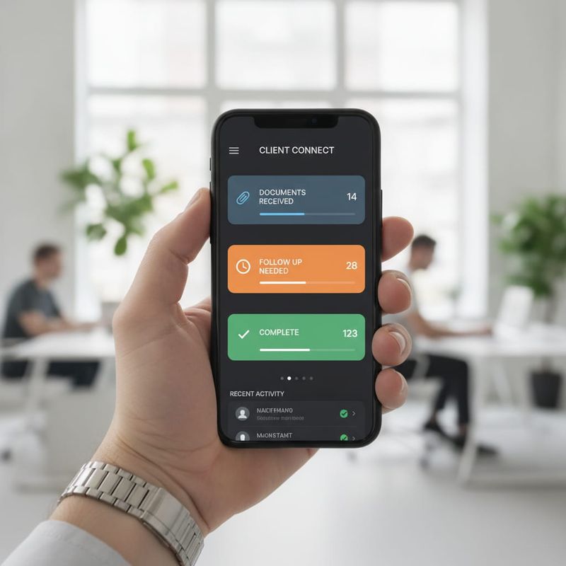 AI call dashboard showing document collection status for accounting firm clients