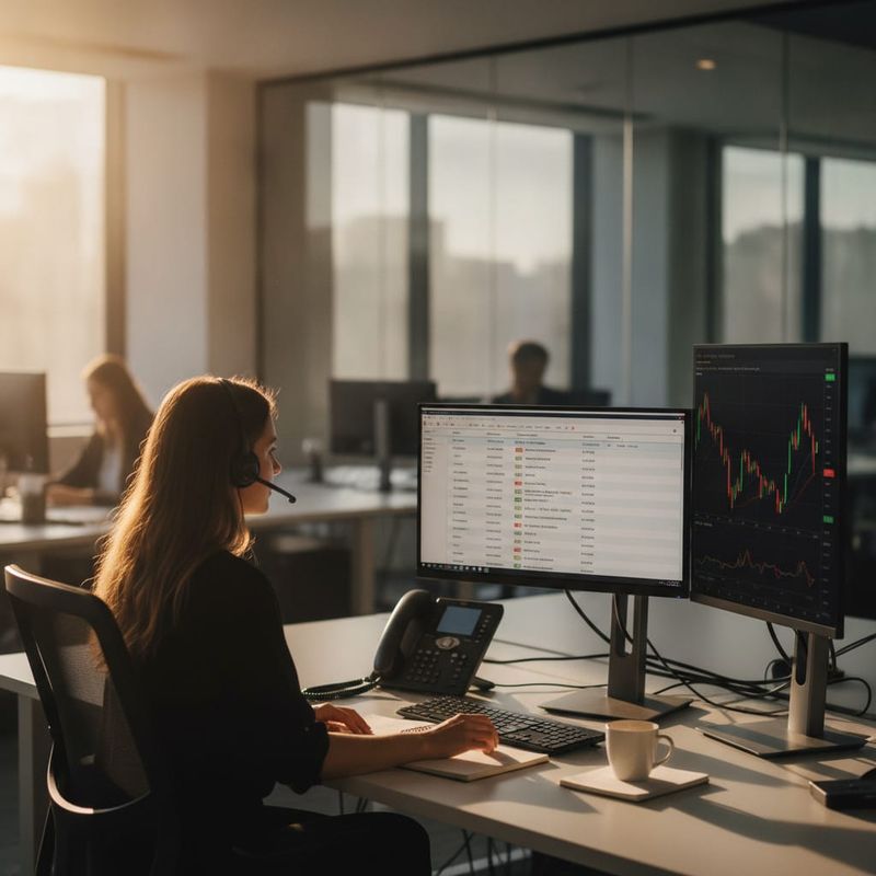 Brokerage retention desk reviewing automated call outcomes on dormant trader accounts