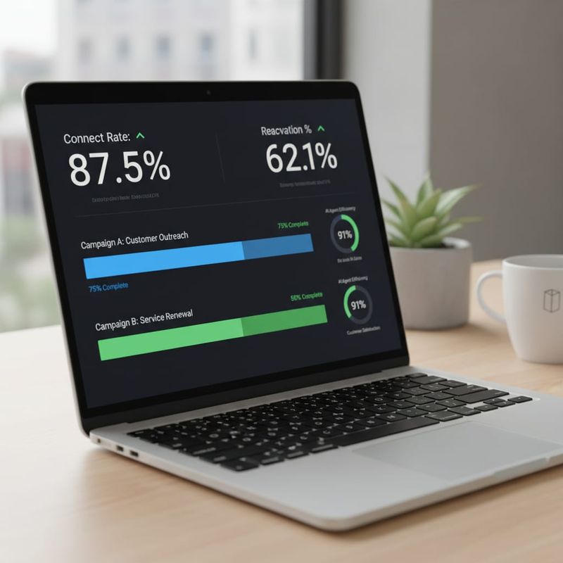 AI reactivation call campaign dashboard showing connect rates and dormant account recovery metrics