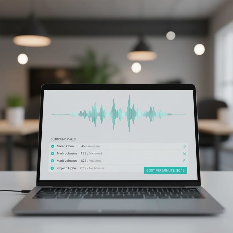 AI voice agent dashboard showing a live call and per-minute pricing