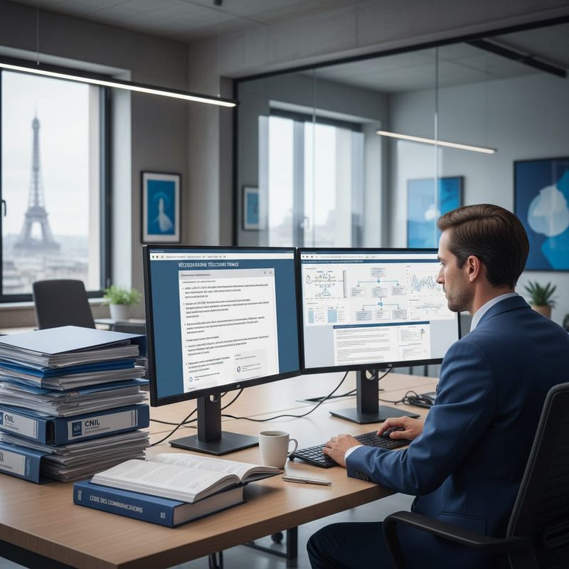 Compliance officer reviewing French CNIL telemarketing regulations