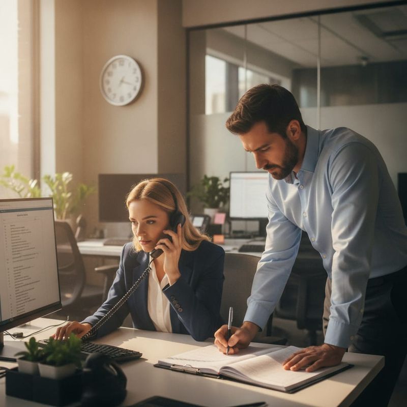 Retention desk agents taking a transferred call and filling in the shift log during an AI calling campaign