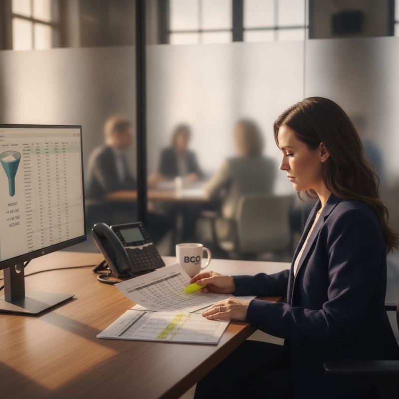 Brokerage retention lead reviewing a dormant account sizing waterfall before a finance meeting