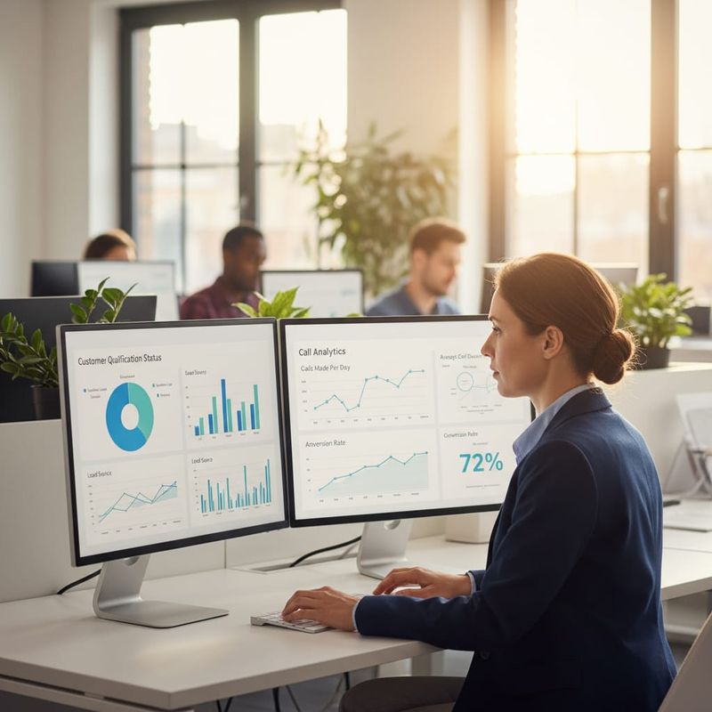 Sales BDC professional reviewing AI-qualified automotive leads on analytics dashboard