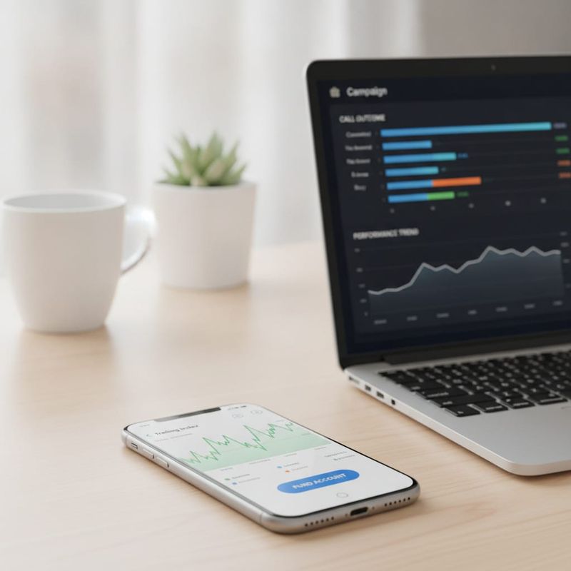 Trading app funding screen next to a CFD reactivation campaign dashboard