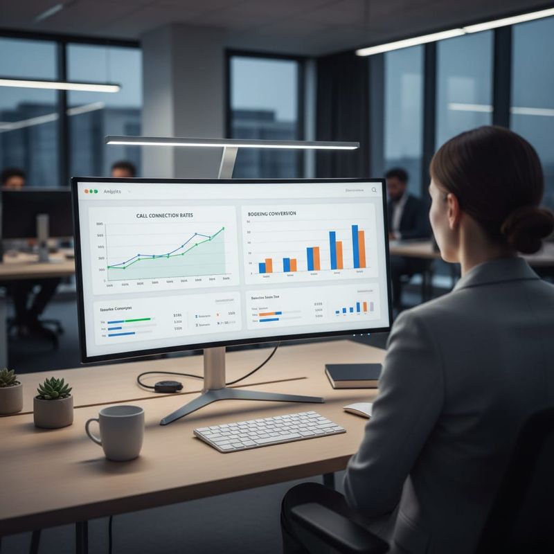 Analytics dashboard showing call connection and booking conversion metrics