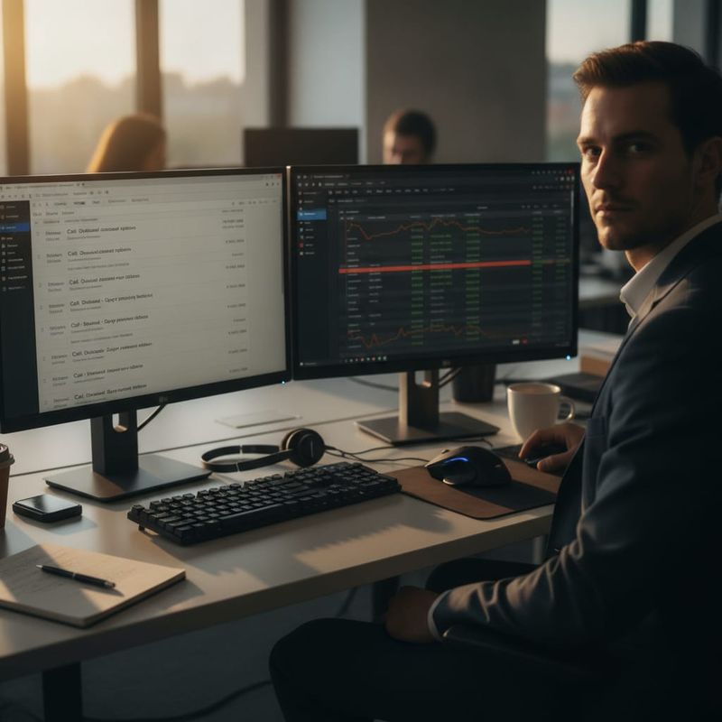 Brokerage retention analyst reviewing HubSpot contact timeline and trading account list after AI calls