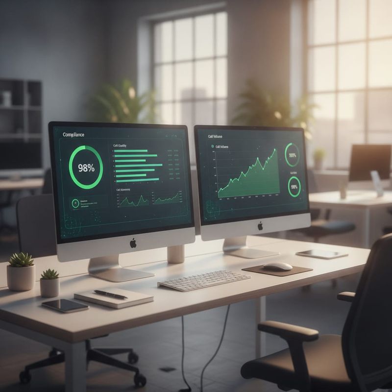 Sales team monitoring AI voice agent call compliance metrics and abandonment rate dashboard