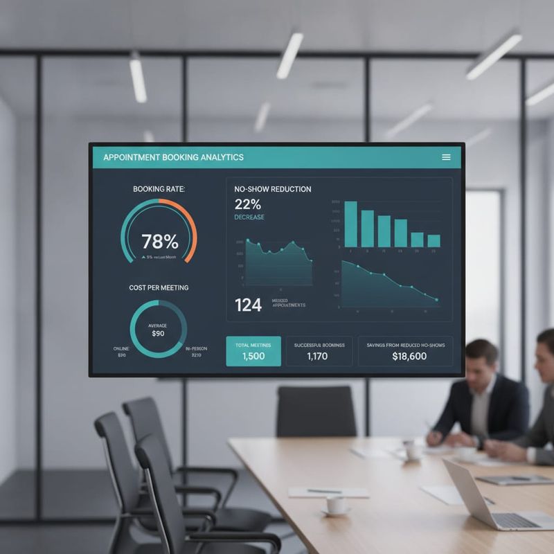 Appointment booking analytics showing no-show rates and cost per meeting metrics