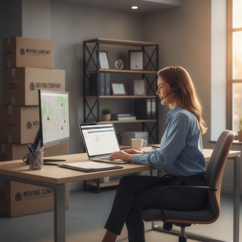 Moving company dispatcher booking estimates using AI calling software