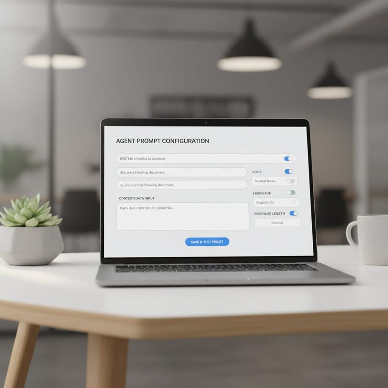 AI voice agent system prompt configuration interface on laptop screen