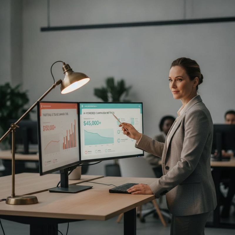 Sales manager comparing AI cold calling CPL vs traditional outbound costs on dashboard screens