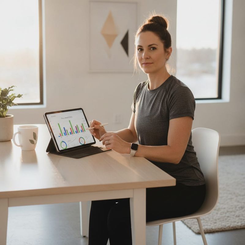 Gym owner reviewing AI calling analytics on a tablet