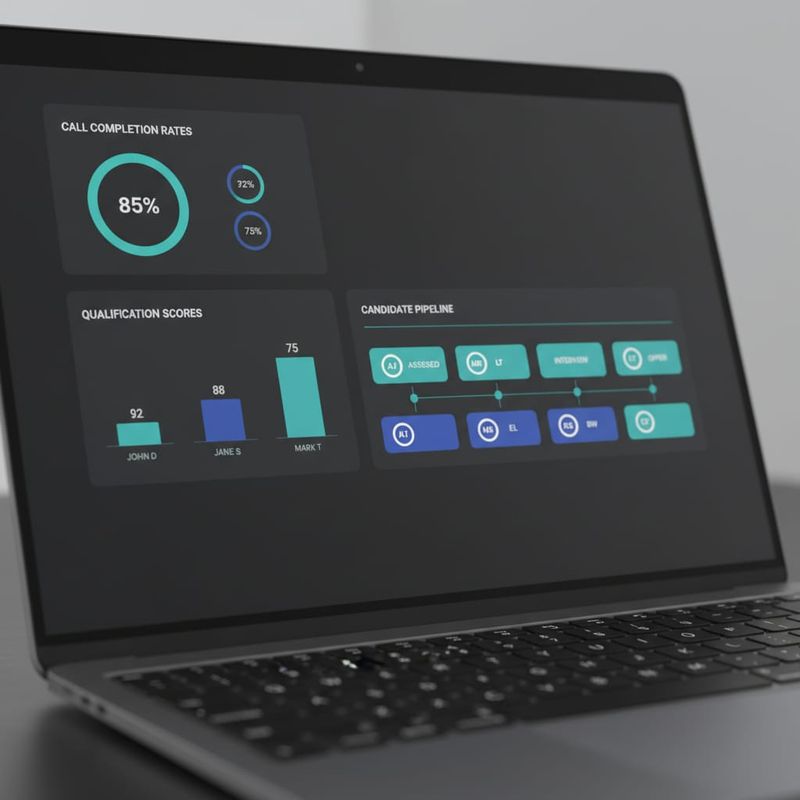 AI recruitment screening dashboard showing candidate qualification data and call analytics