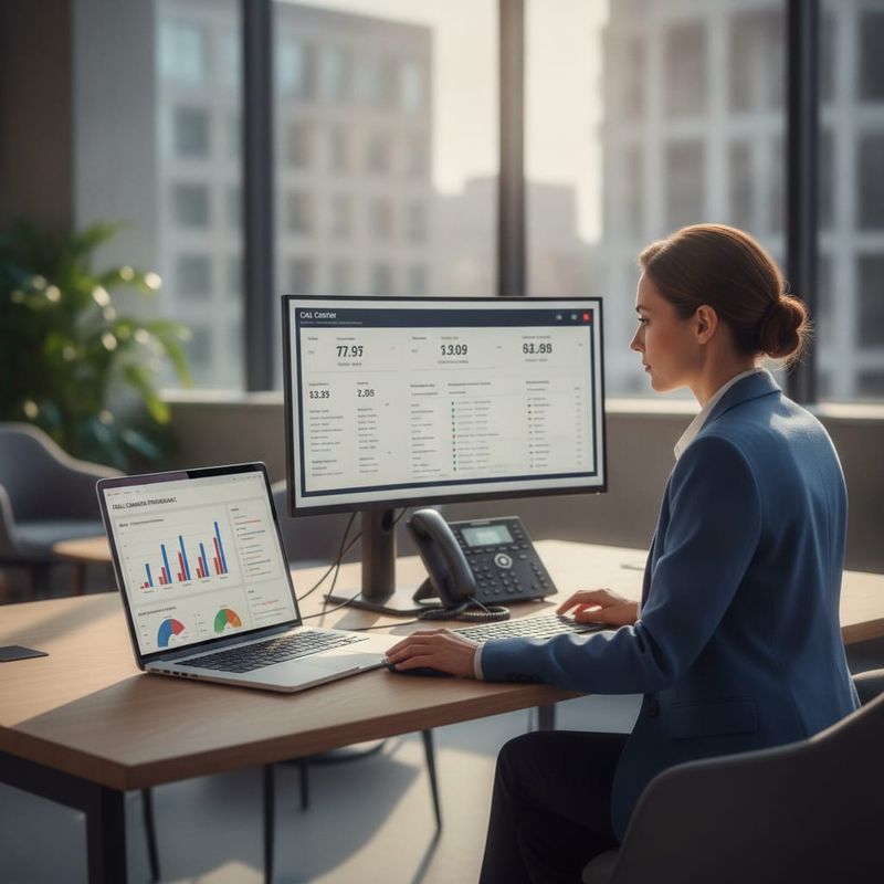 Brokerage marketing manager comparing an email campaign report with a live AI call dashboard