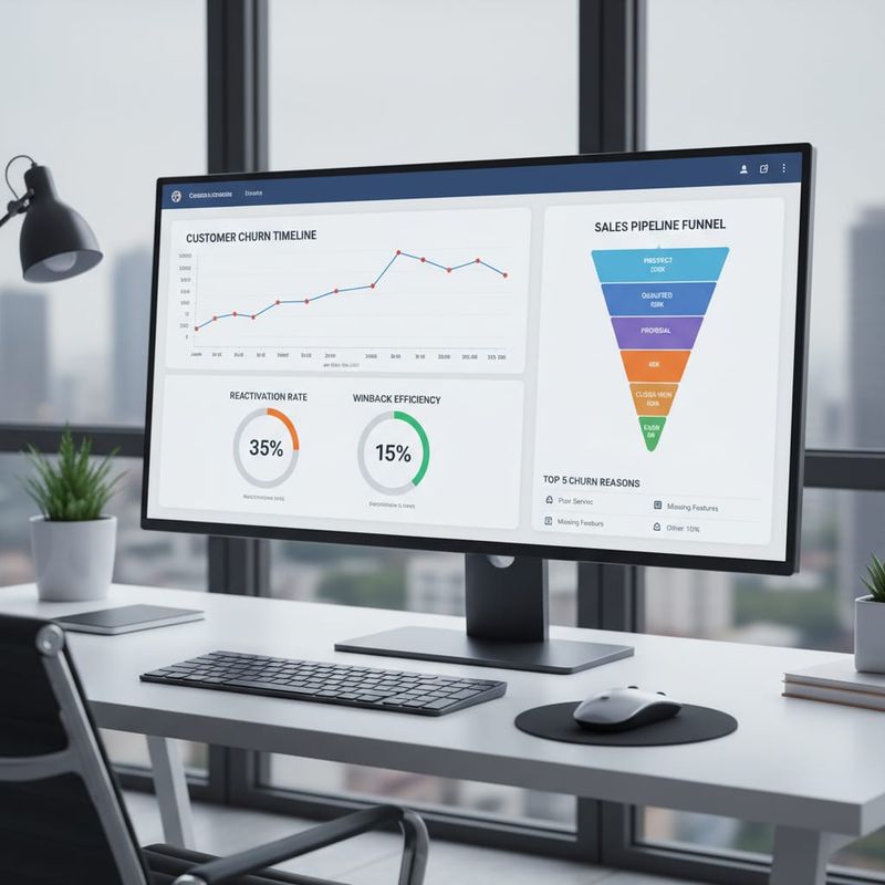 CRM dashboard showing customer reactivation campaign metrics and win-back conversion rates