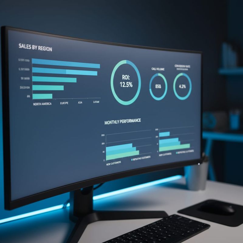 AI sales analytics dashboard showing ROI comparison and call volume metrics