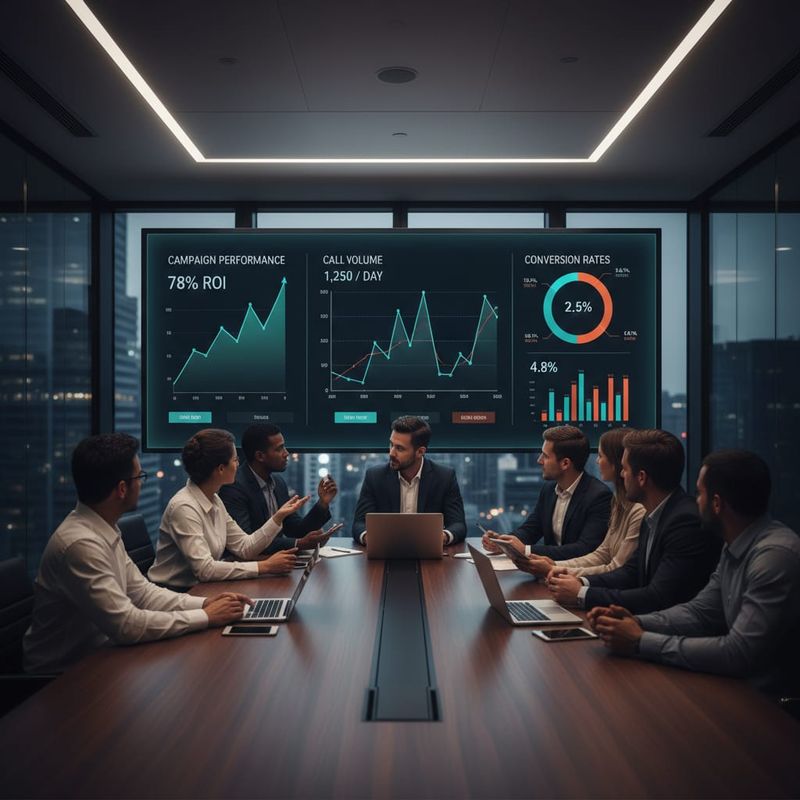 Sales team reviewing AI cold calling campaign performance data