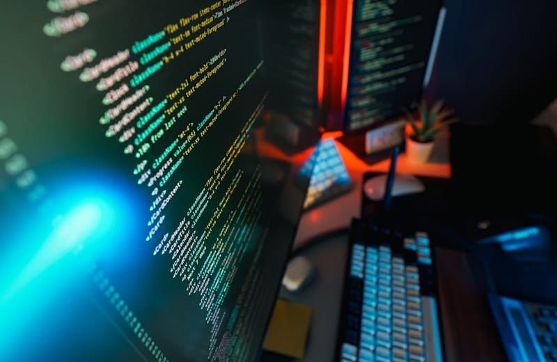 Developer workspace with call event webhook code on screen