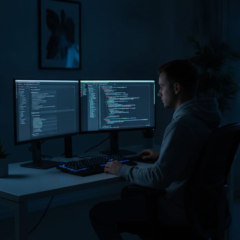 Developer configuring a Vapi voice AI platform API integration on dual monitors