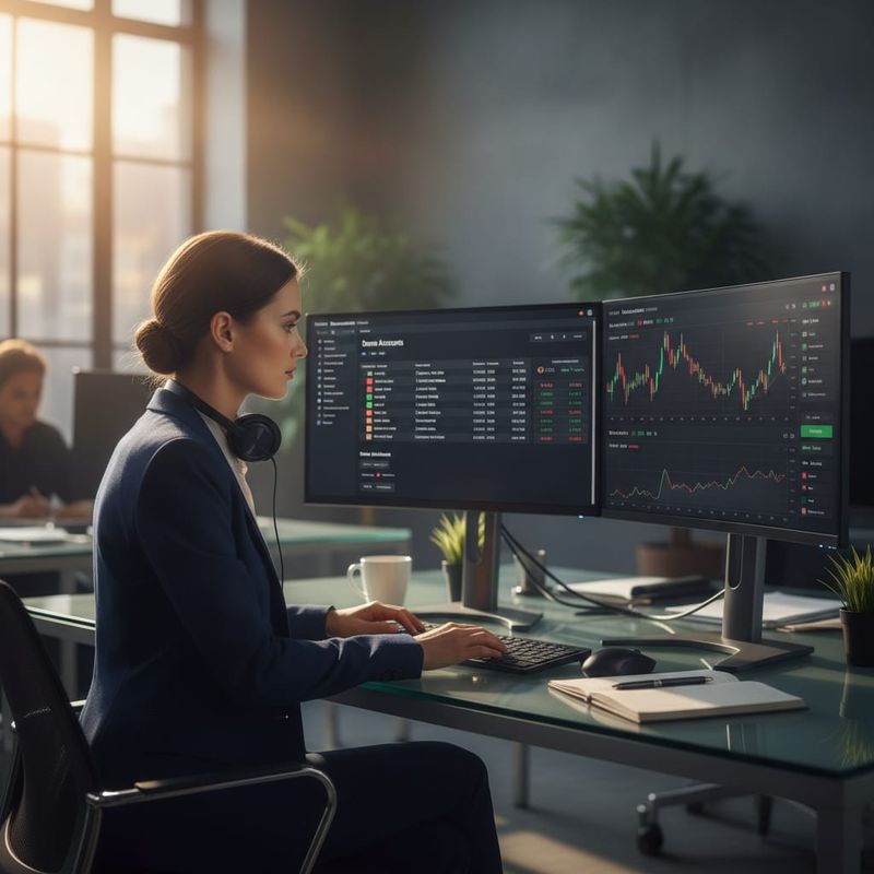 Account manager reviewing a list of demo accounts on a brokerage CRM before follow-up calls