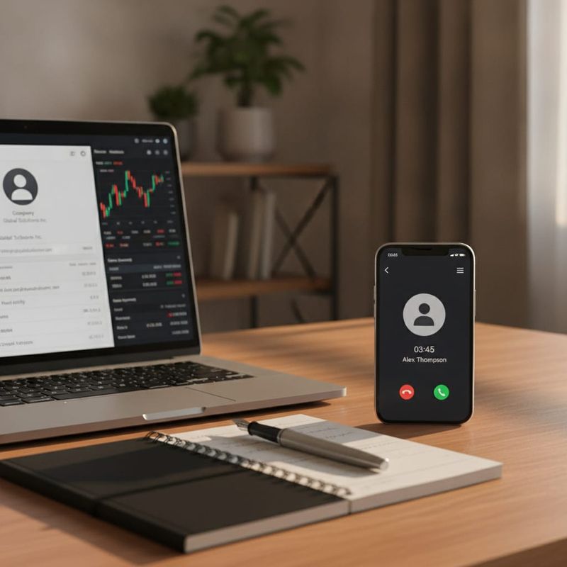Dormant trader's phone during an AI reactivation call beside a CRM record and trading platform