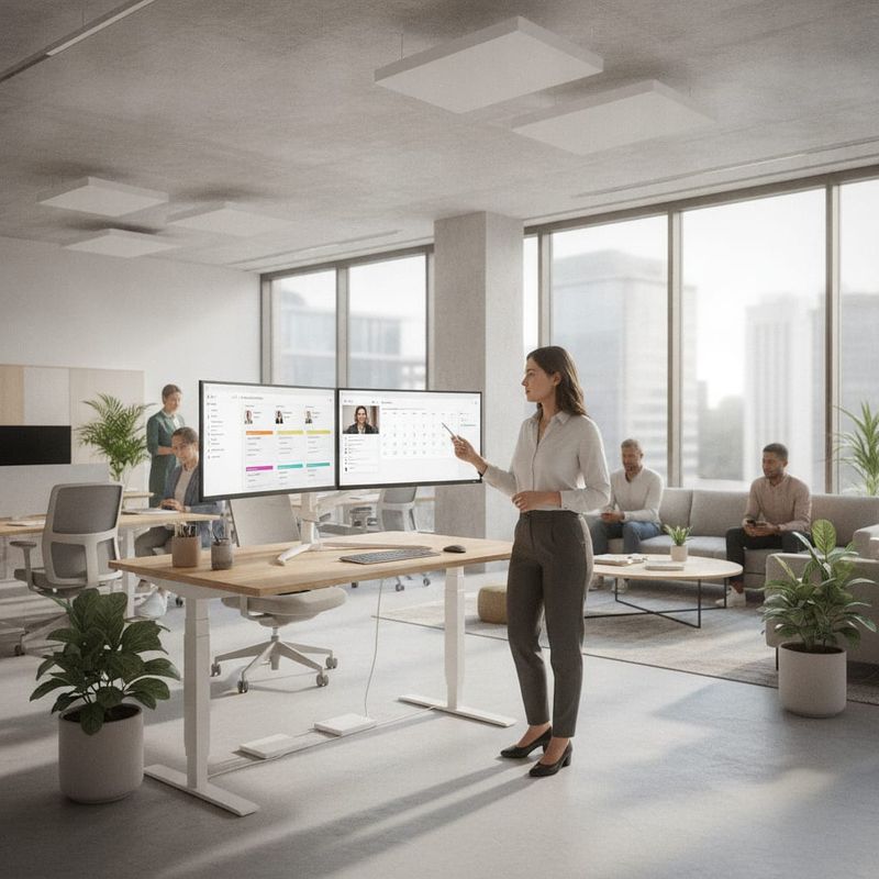 Recruiter reviewing AI-assisted candidate pipeline in a modern staffing agency office