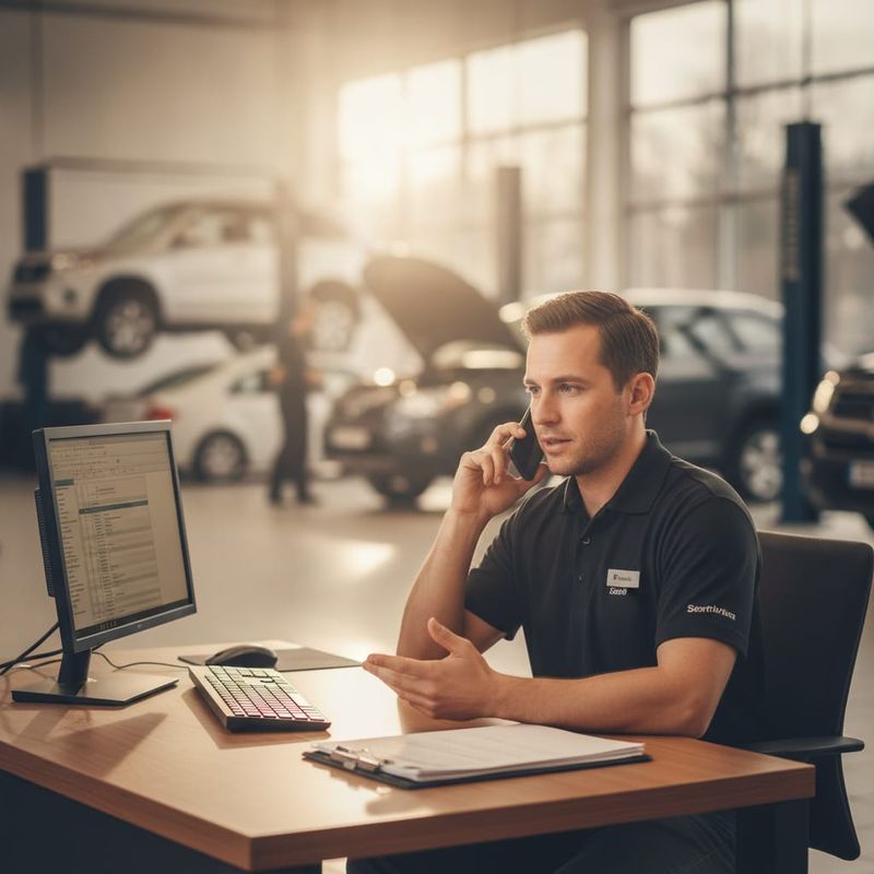 Dealership service advisor booking a customer appointment by phone