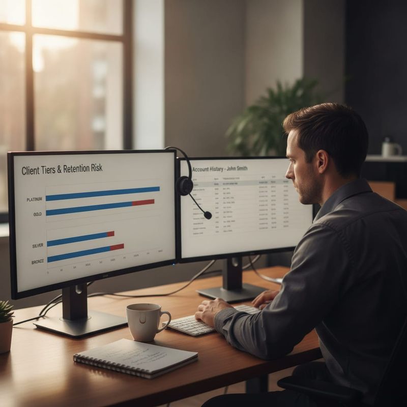 Brokerage retention desk with a dormant client list ranked into lifetime value tiers
