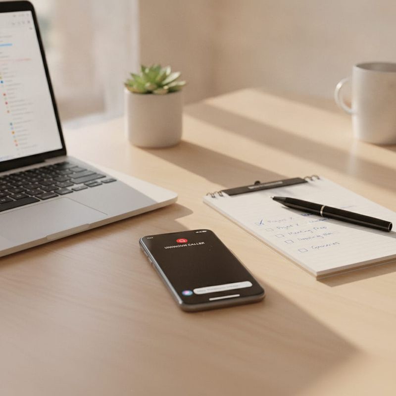 Phone with a missed call and follow-up SMS beside a laptop showing the reactivation email