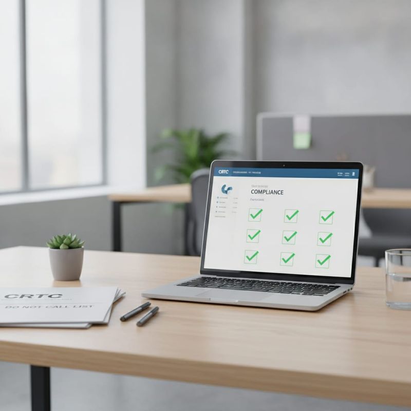 Canadian outbound calling compliance checklist showing CRTC and National DNCL requirements on a professional desk
