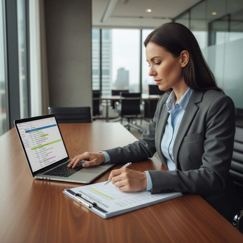 Compliance officer reviewing AI voice agent call records and regulatory documentation for forex platform outreach