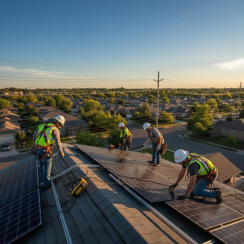 Solar installation crew on residential rooftop booked via AI appointment setting