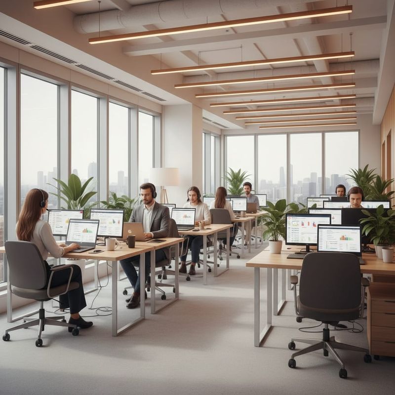 Sales team using AI cold calling software in a modern office