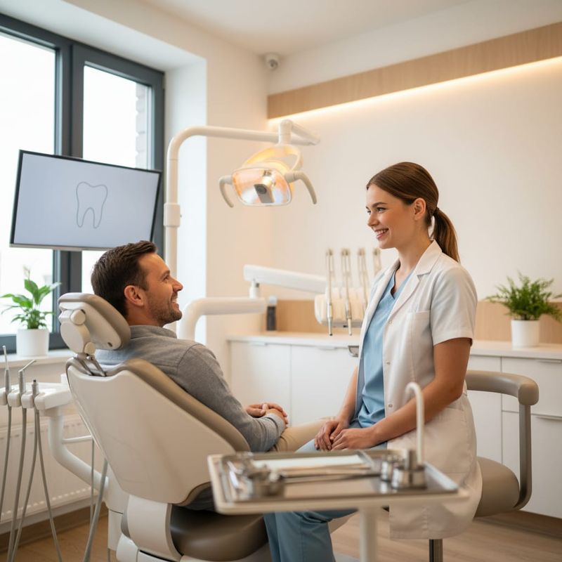 Dentist with a patient in a treatment room while AI handles the front-desk calls
