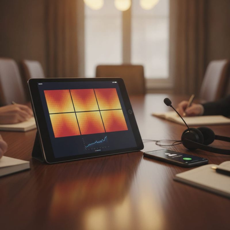 Sensitivity grid on a tablet next to a phone with an incoming call during a campaign review
