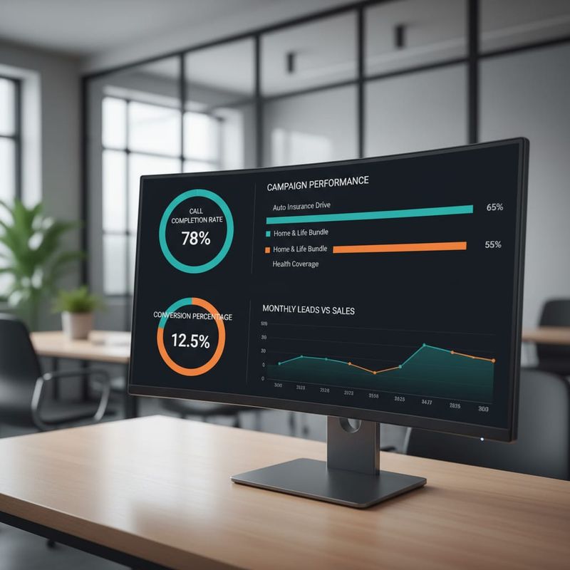 AI calling campaign analytics dashboard showing insurance lead conversion rates and renewal tracking