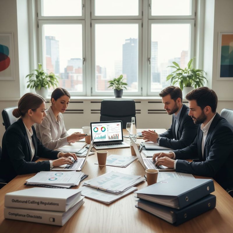 Compliance team reviewing AI calling checklist for French market operations