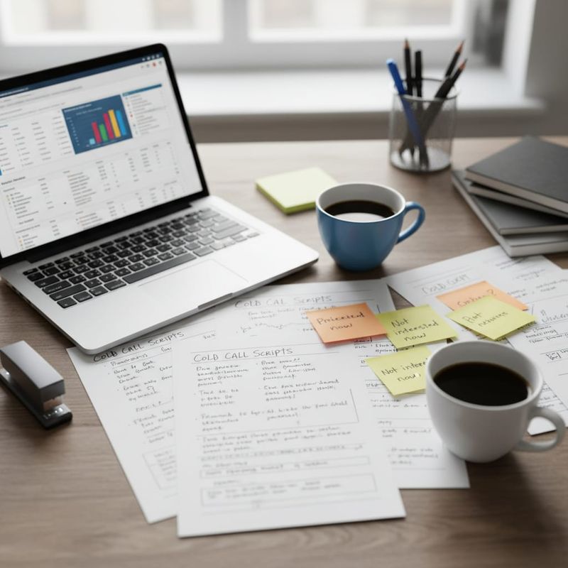 Cold call script planning workspace with objection handling notes
