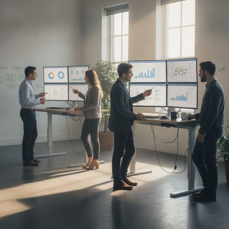 Sales team reviewing AI-qualified leads on multiple monitors