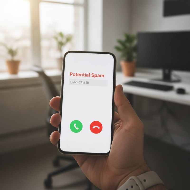 Smartphone showing an incoming call flagged as potential spam