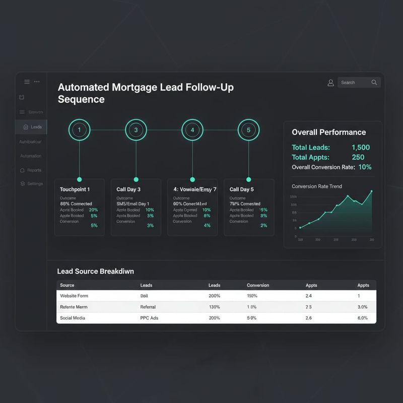 AI loan officer follow-up call sequence dashboard showing 5 touchpoints